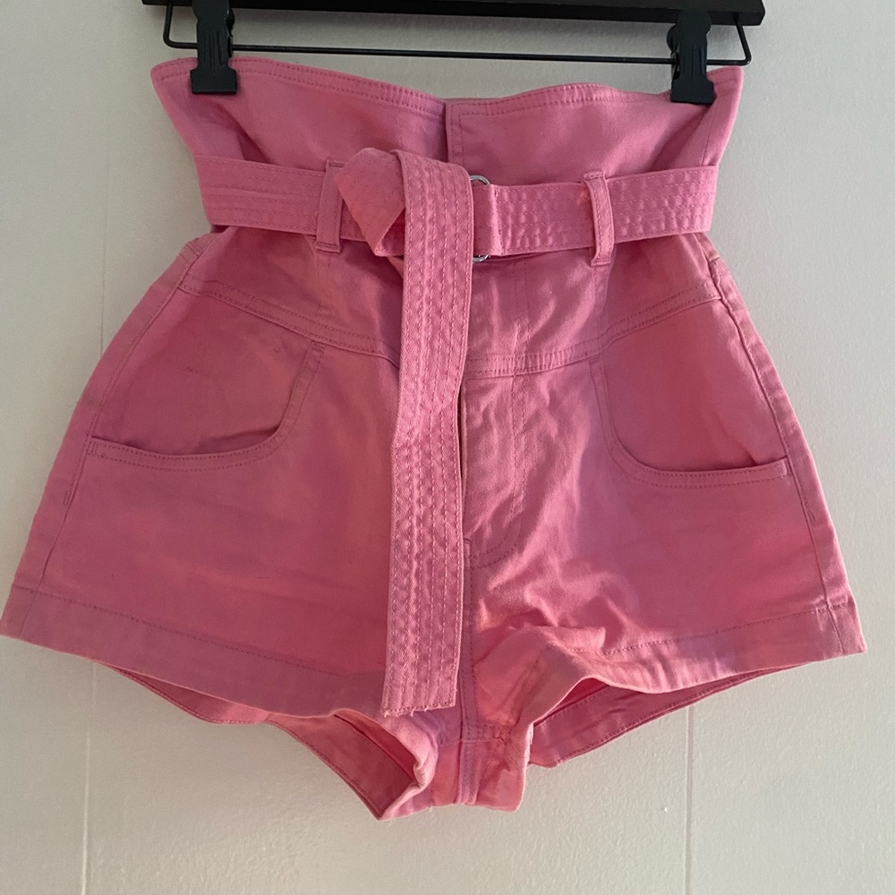 H&M Pink High-waist Denim Shorts
